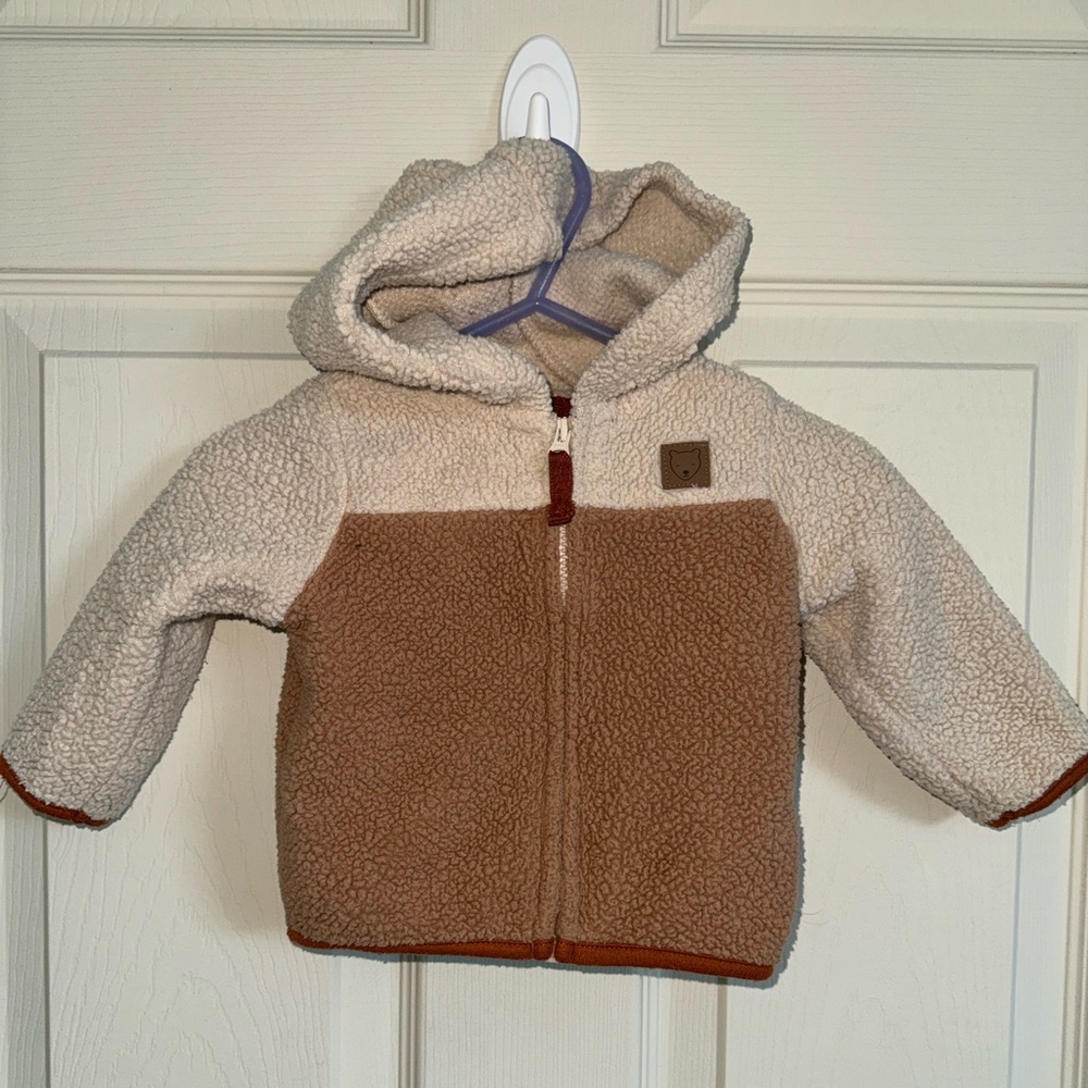 Two tone hooded teddy bear coat fuzzy size 3 months bear faux Sherpa super soft